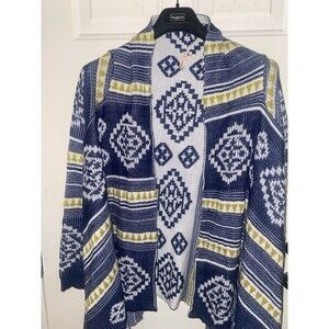 Red Camel Brand Aztec Southwestern Tribal Cardigan‎ Sweater Knit Open Front Sz M